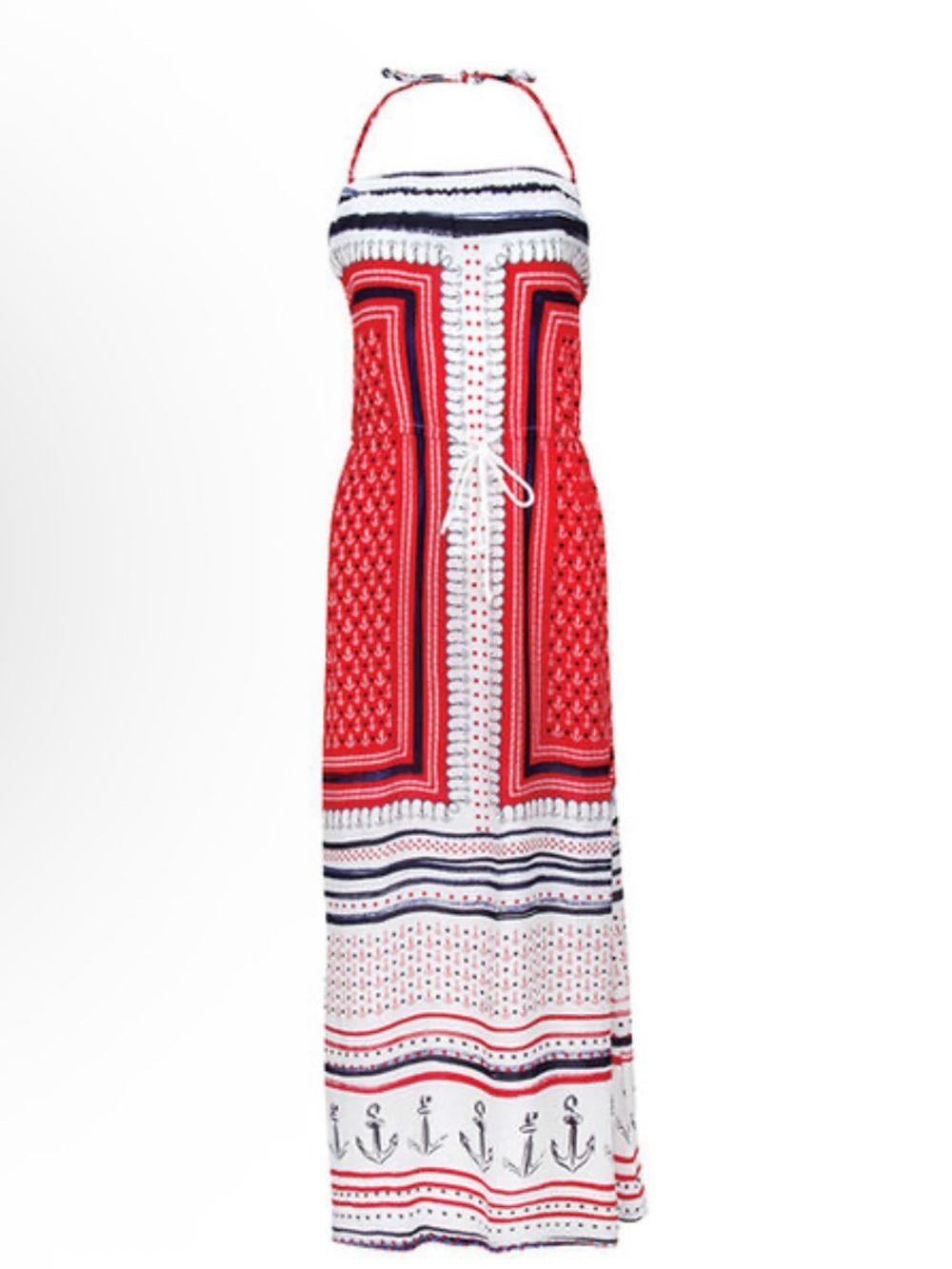 Sperry Red, White & Navy Nautical Halter Maxi Dress